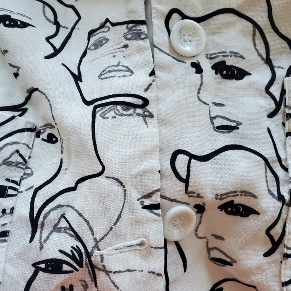 lightweight white professional long coat jacket with face illustrations - Picture 6 of 6